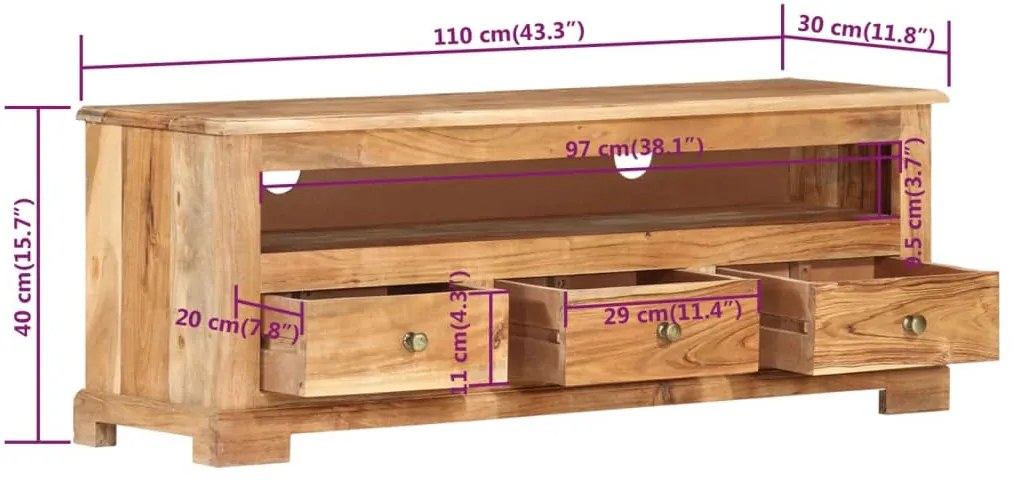 Comoda TV, maro, 110x30x40 cm, lemn masiv de acacia 1, Maro