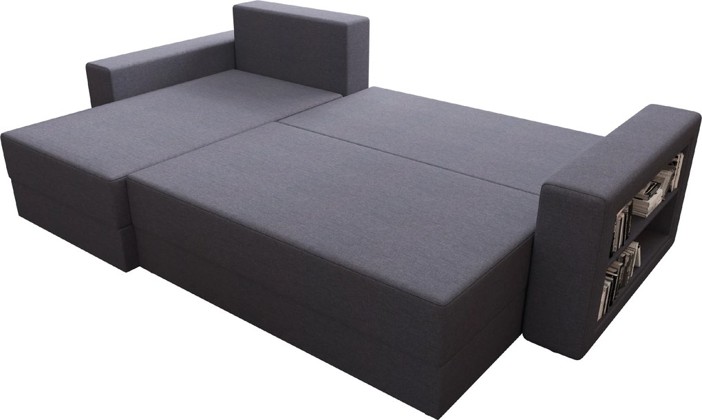 Canapea extensibila reversibila in forma de L NORIX 240x140 cm, gri inchis cu raft + 2 pernute GRATUIT