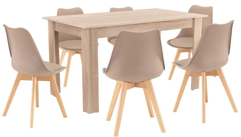 Set de masă Zara 6+1 bej-stejar Sonoma