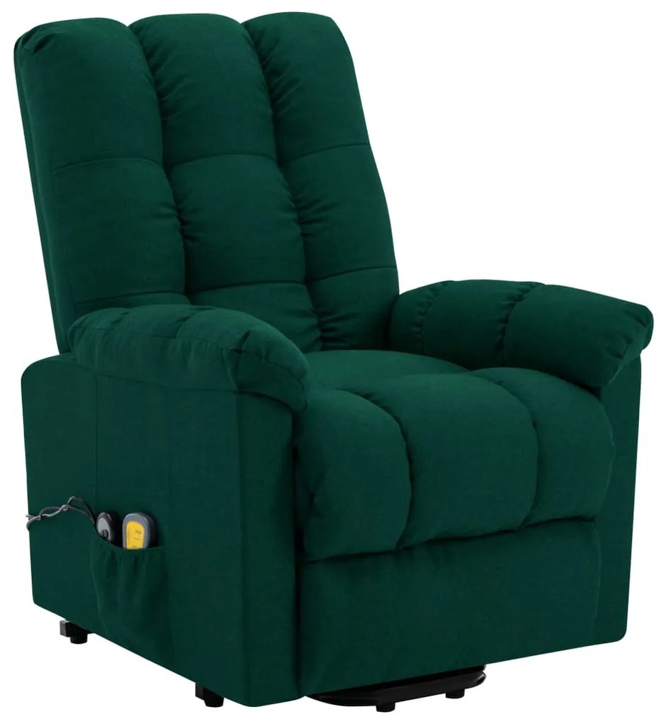 321396 vidaXL Fotoliu de masaj cu ridicare, verde închis, material textil