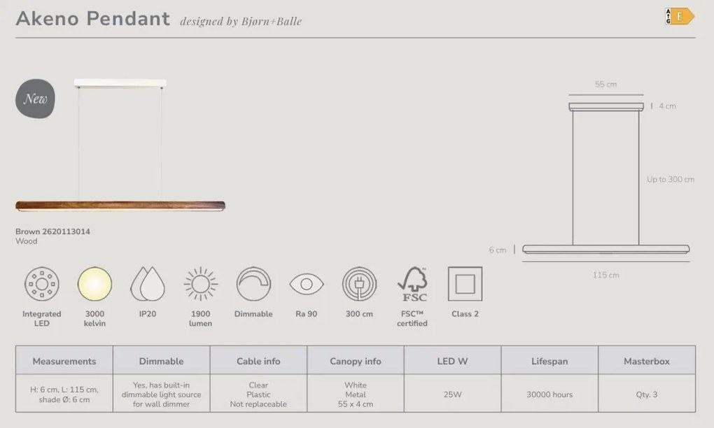 Lustra suspendata LED design liniar din lemn Akeno
