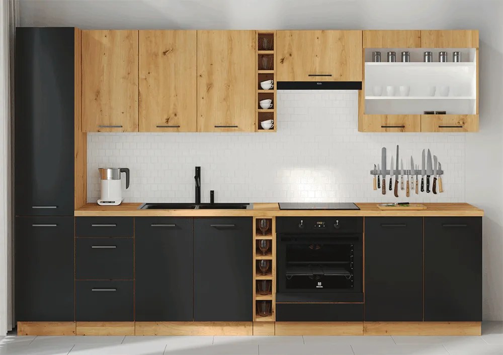 Dulap pentru produse alimentare, negru mat / stejar artizan, MONRO 60 DK-210 2F