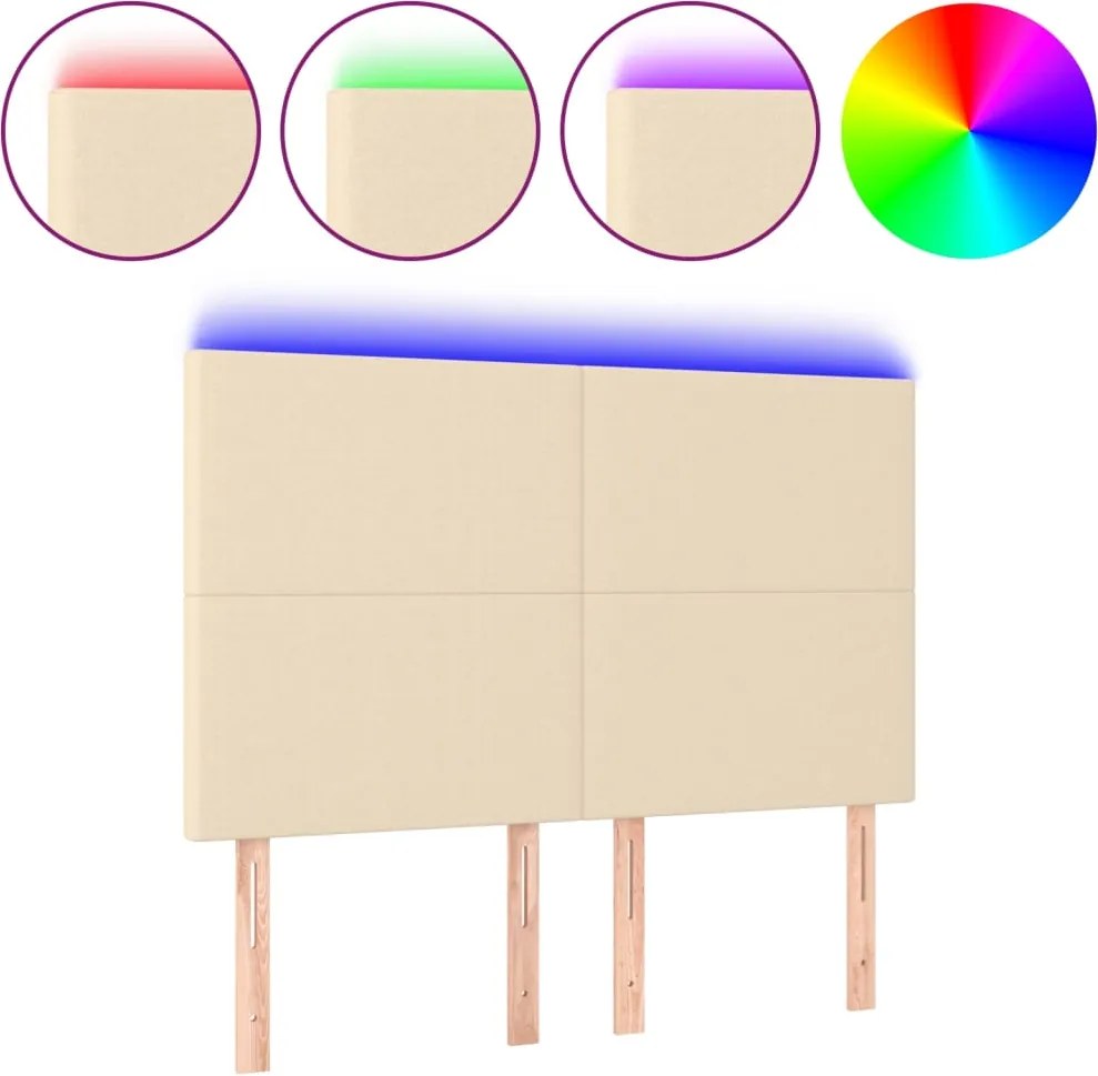 vidaXL Tăblie de pat cu LED, crem, 144x5x118/128 cm, textil