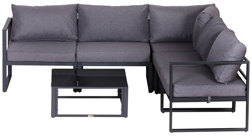 Outsunny set mobilier grădină 6 piese, canapele, colțar, masă auxiliară, aluminiu poliester, perne, pentru 4-5 Persoane | Aosom Romania