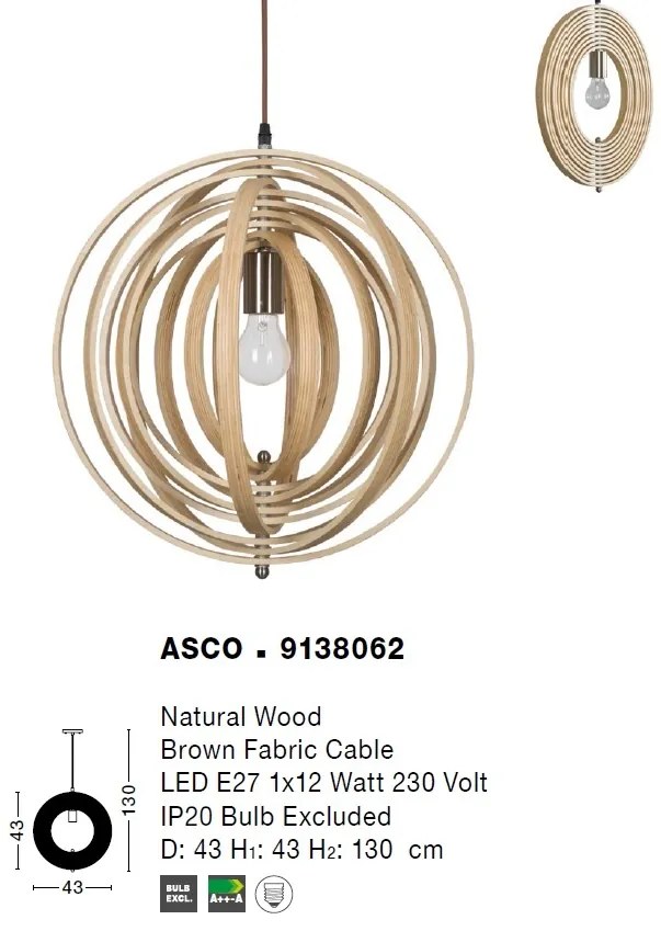 Lustra moderna decorativa design lemn natural Asco NVL-9138062