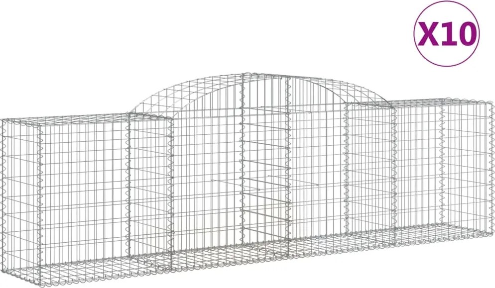 vidaXL Coșuri gabion arcuite 10 buc, 300x50x80/100 cm, fier galvanizat