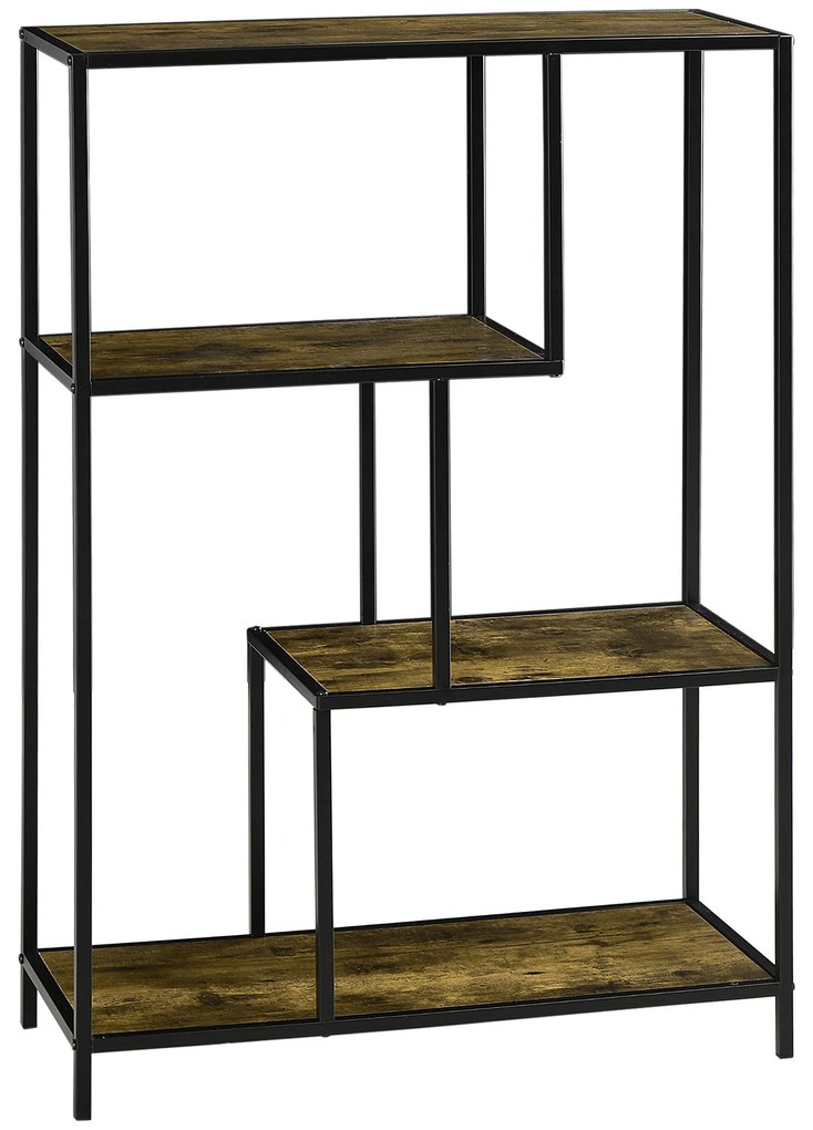 Biblioteca in stil industrial modern cu 4 rafturi, rafturi din lemn si metal pentru sufragerie si birou, 83x34x180cm maro HOMCOM | Aosom RO