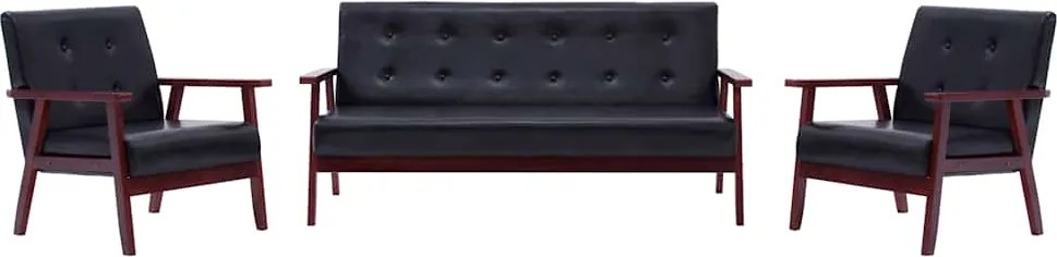 vidaXL Set canapea, 3 piese., negru, piele artificială