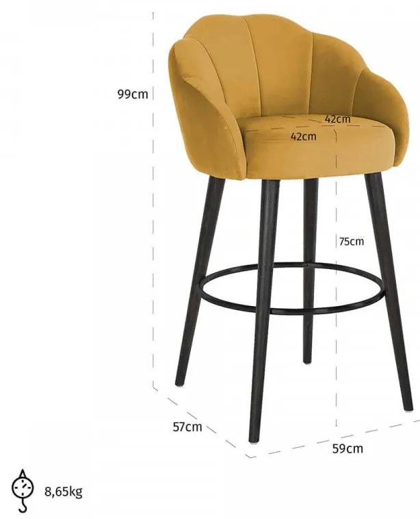 Scaun de bar tapitat Tulip galben