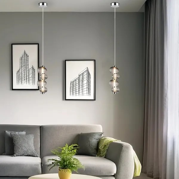 Lustră LED suspendată pe cablu BOLLA, 17W/230V, Ø 16 cm, crom lucios/gri fumuriu