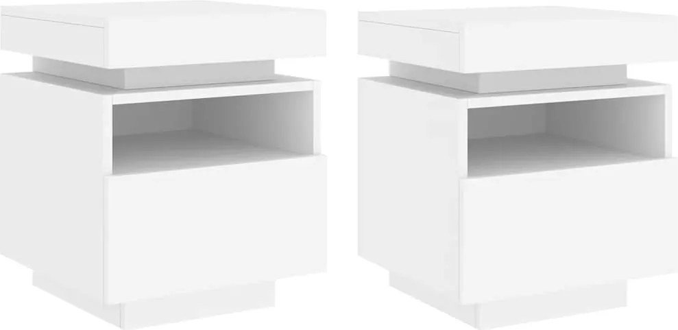 vidaXL Noptiere cu lumini LED, 2 buc., alb, 40x39x48,5 cm