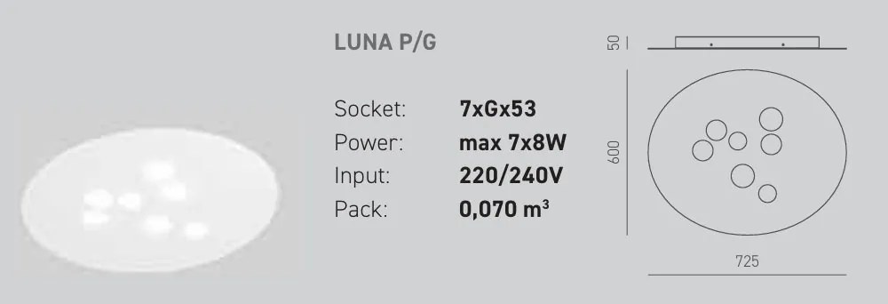 Plafoniera moderna Luna 60x72,5cm, alb sau gri