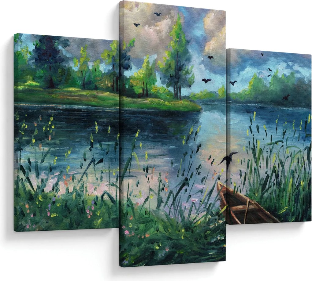 Tablou- Pictură în ulei, seară de vară lângă lac (90x60 cm)