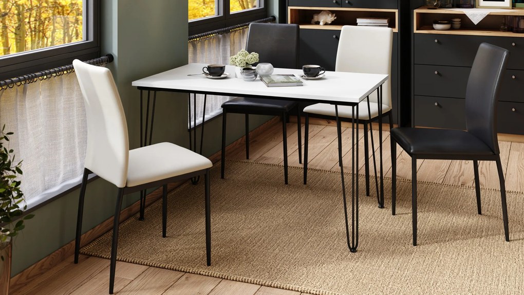 Mazzoni HAIRPIN S-120 Alb Mat - MASĂ LOFT PENTRU BUCĂTĂRIA SUFRAGERIE LIVING