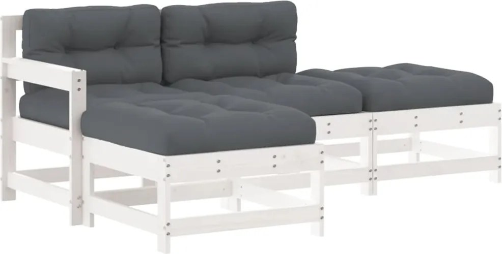 vidaXL Set mobilier de grădină cu perne, 4 piese, alb, lemn masiv