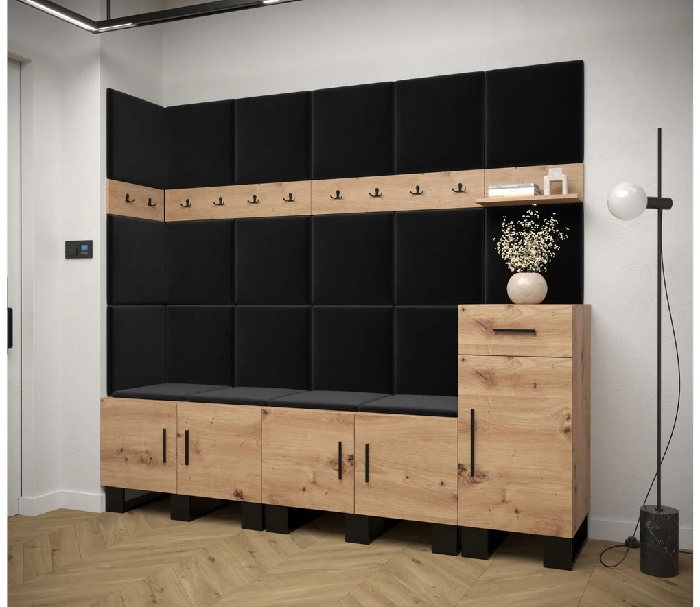 Set mobilier pentru hol Amanda 9 (Stejar artisan + Negru). 1085933