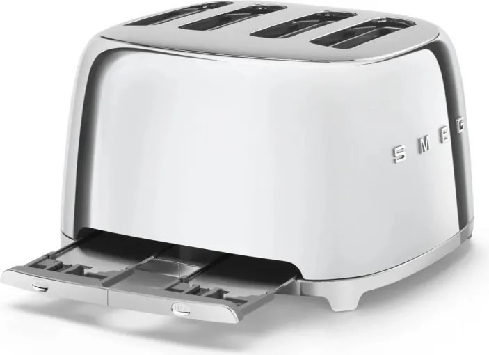 Prăjitor de pâine SMEG 50's Style TSF03SSEU, 2000 W, 4 felii, 6 niveluri, Tava pentru firimituri, Cablu integrat, Oțel inoxidabil, Argintiu