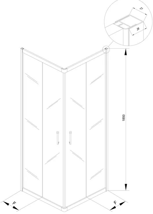 Cabină de duș pătrată, Kolpasan, Eco Quat, 80 x 80, profil negru