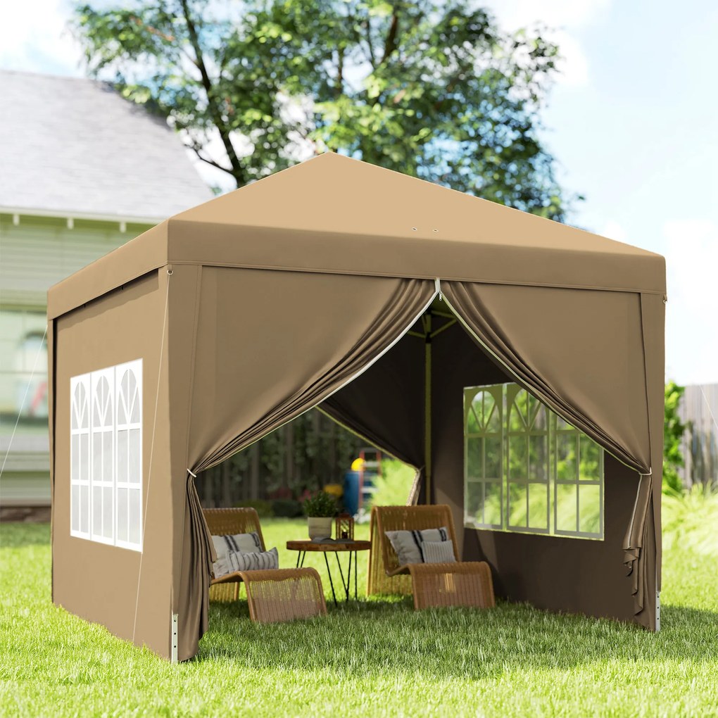 Foisor de gradina pliabil Outsunny din otel si tesatura Oxford cu funii si cuie incluse, 2,95x2,95x2,58 m, alb | Aosom Romania