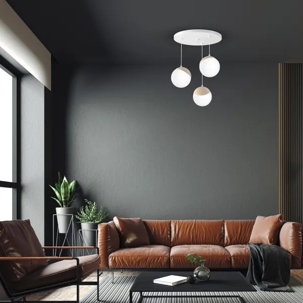 Lustră pe cablu SFERA WOOD 3xE14/40W/230V alb