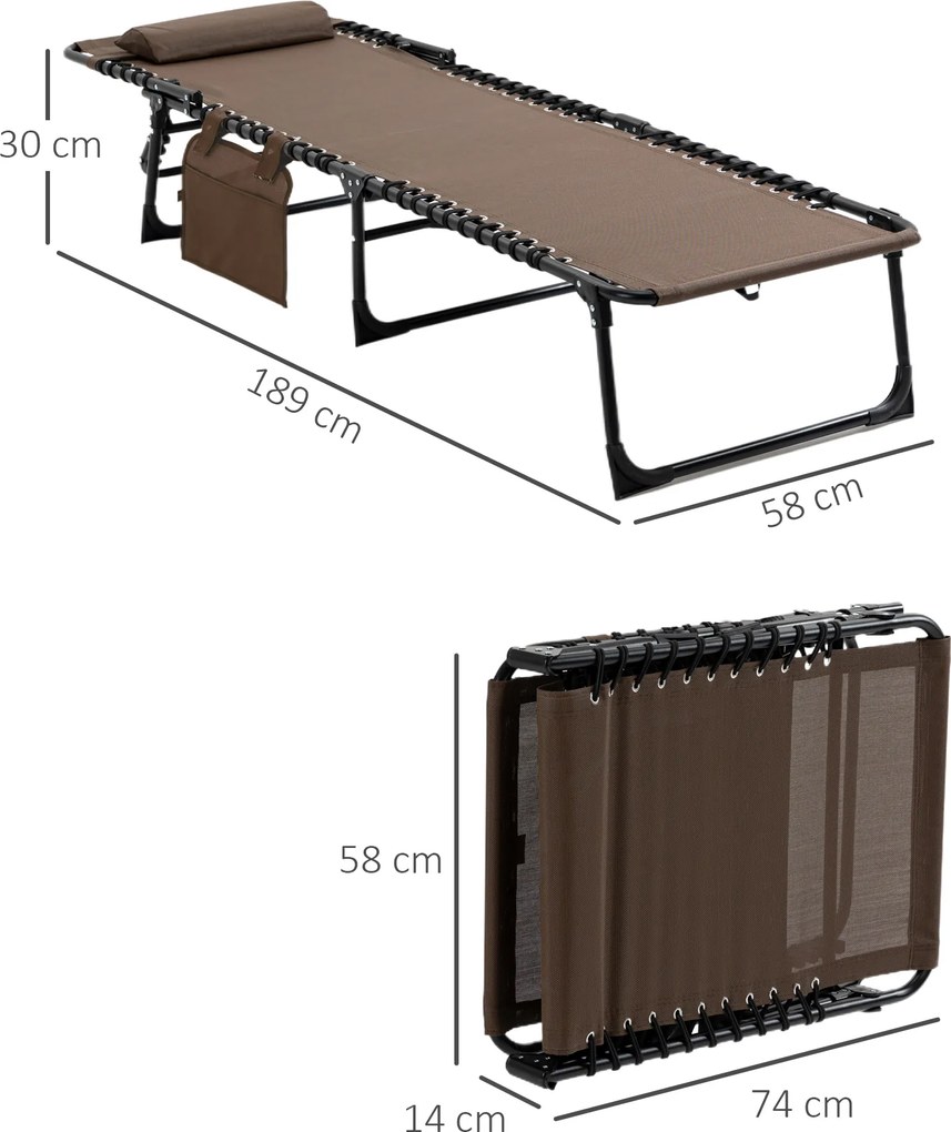 Outsunny Șezlong, șezlong pliabil cu pernă pentru gât, cadru din oțel, husă din plasă, capacitate 120 kg, Maro | Aosom Romania