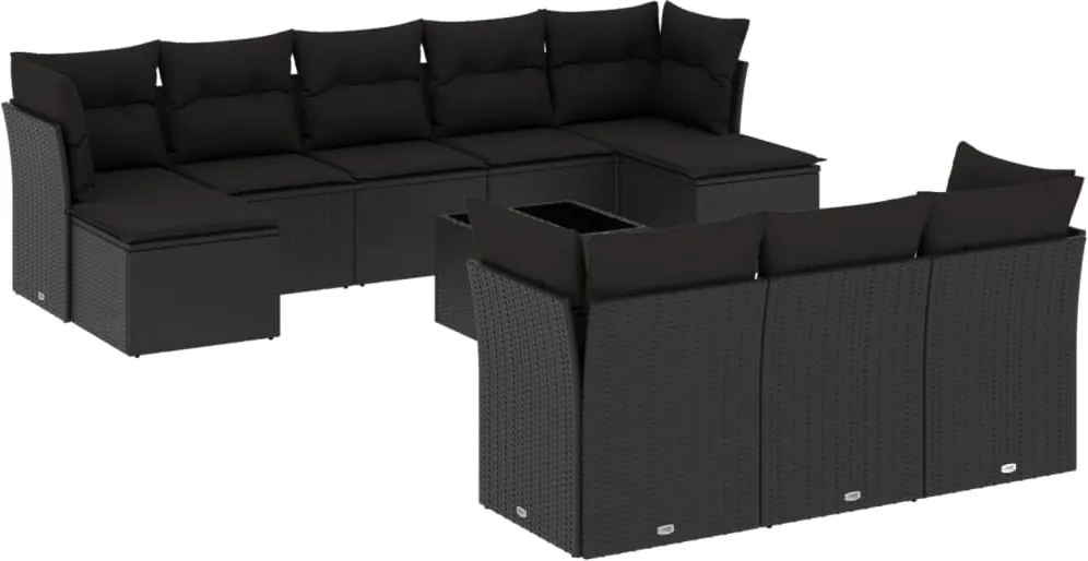 vidaXL Set canapele de grădină cu perne, 11 piese, negru, poliratan