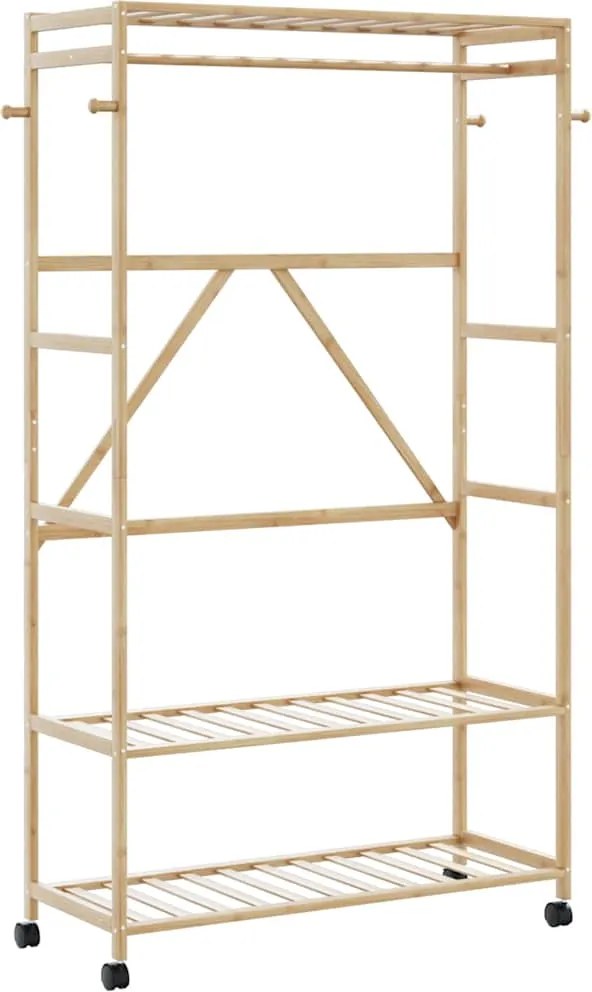 vidaXL Suport pentru haine cu rafturi și roți 110x40x180 cm bambus