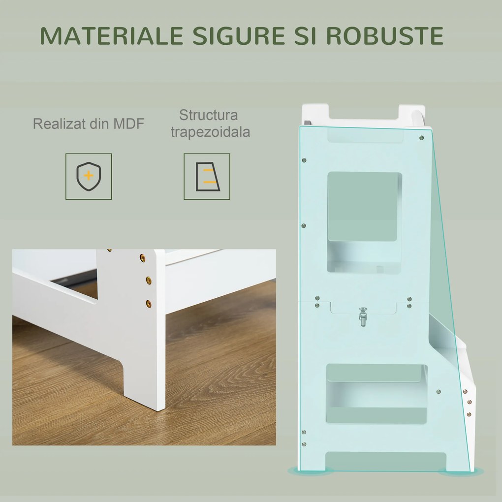 HOMCOM Turn de invatare Montessori 2 in 1 detasabil din MDF, pentru copii 3-6 ani, alb | Aosom Romania