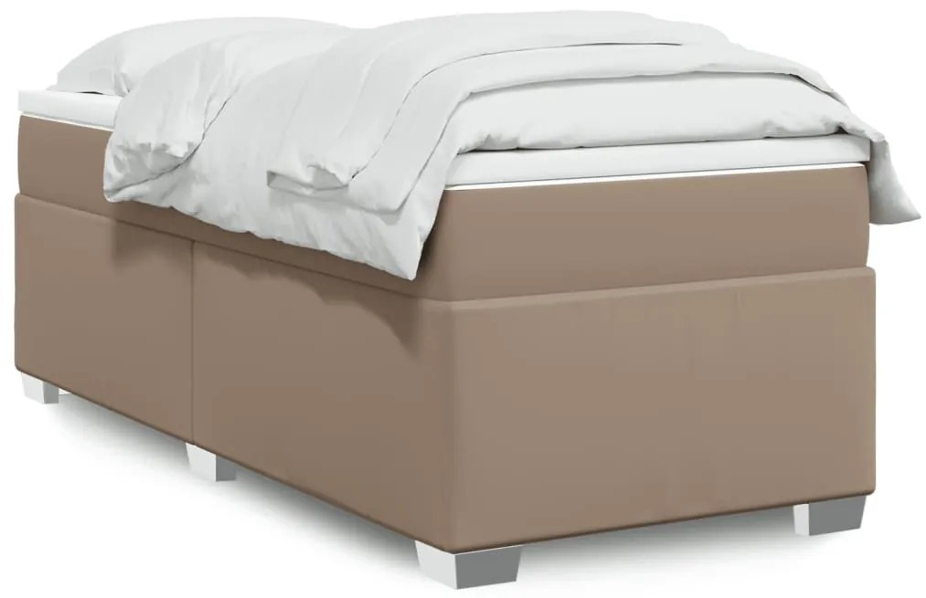 vidaXL Pat box spring cu saltea, cappuccino, 80x200 cm piele ecologică