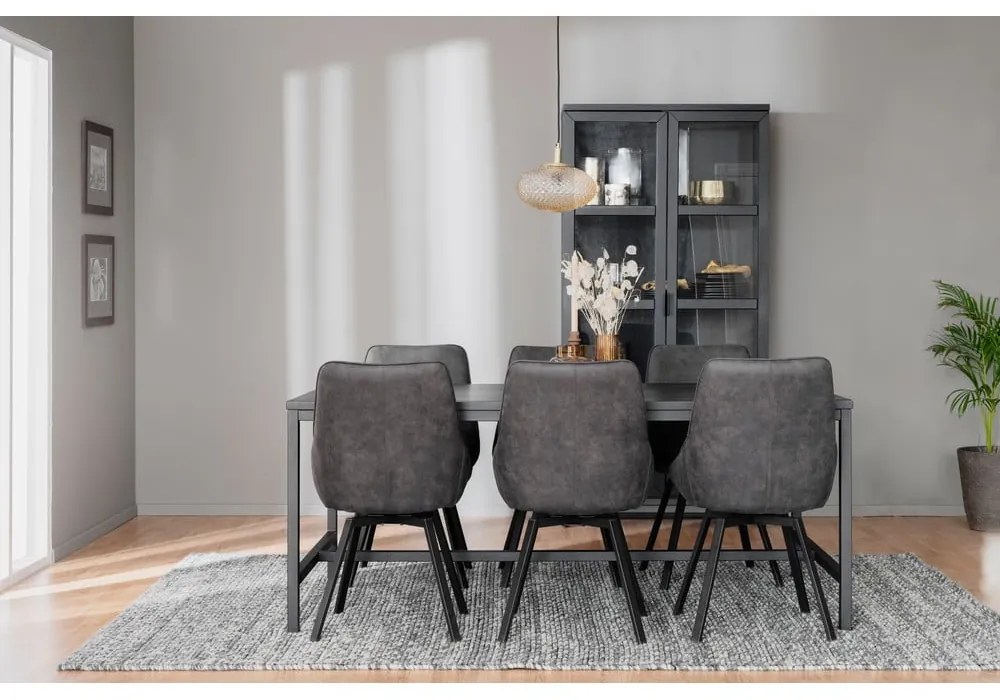 Vitrină neagră din lemn masiv de stejar 95x195 cm Everett - Rowico