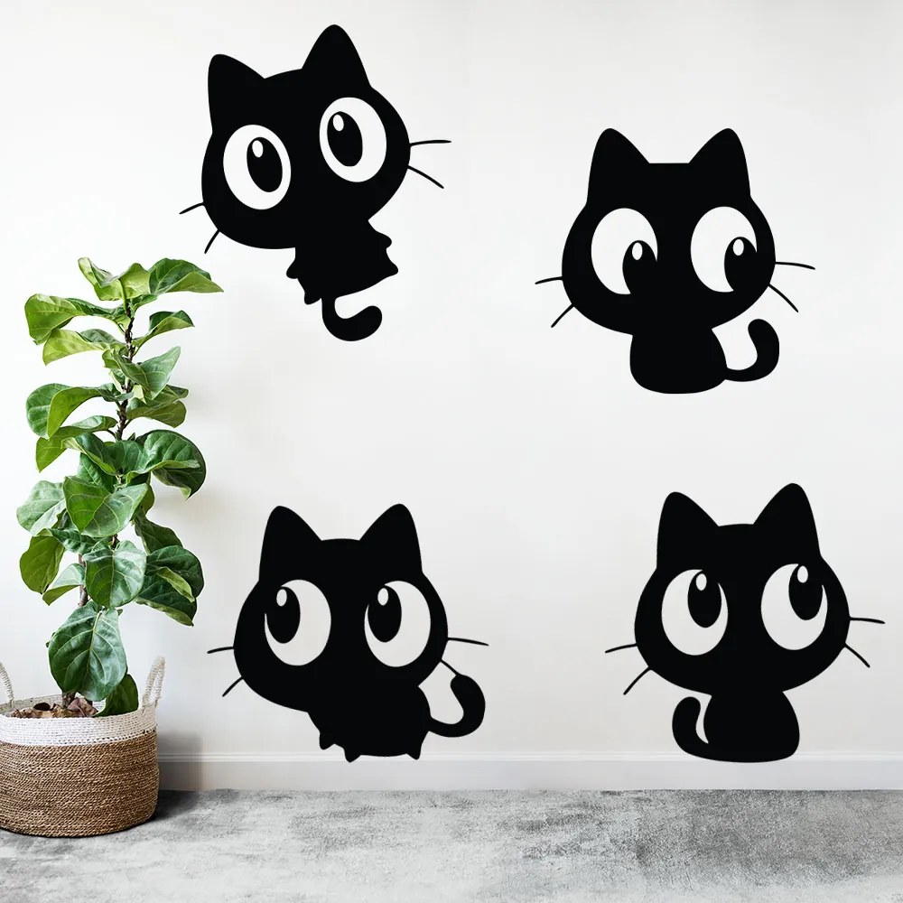 Sticker Decorativ 4 Pisici Negre, 47x47 cm, Negru, Oracal