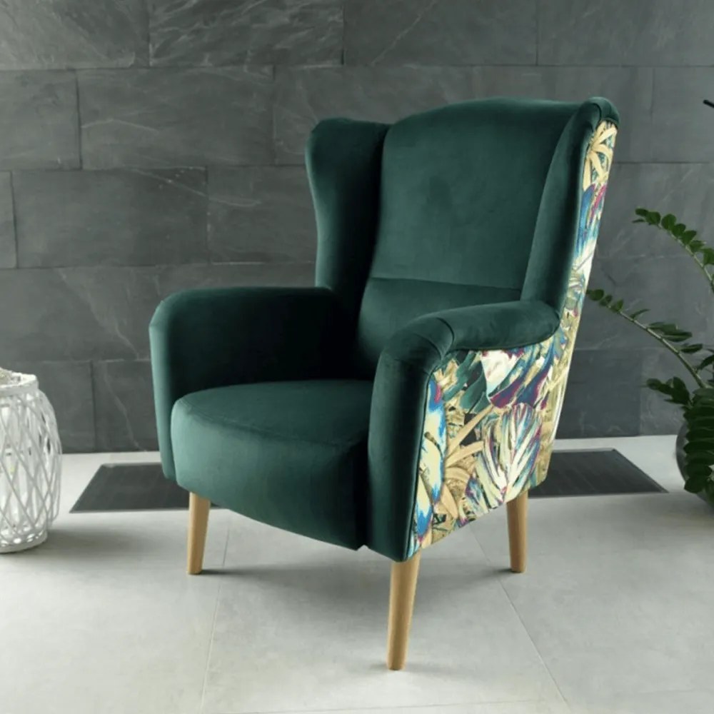 Scaun de design, ţesătură smarald/model Jungle, BELEK