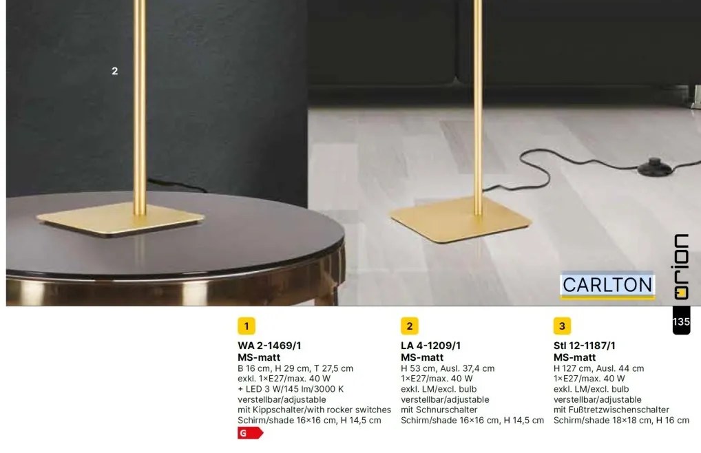 Lampadar/Lampa de podea pivotanta CARLTON alama/alb