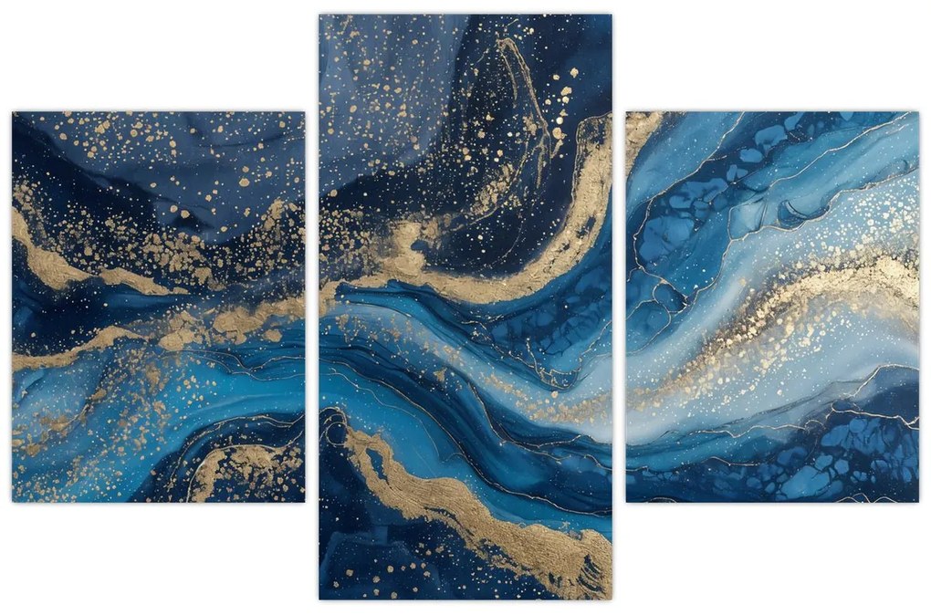Tablou - Marmură abstractă albastru-aurie (90x60 cm)