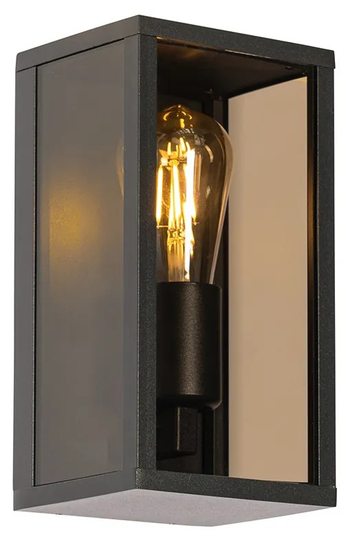 Lampă de perete exterioară neagră cu sticlă fumurie 26 cm IP44 - Charlois