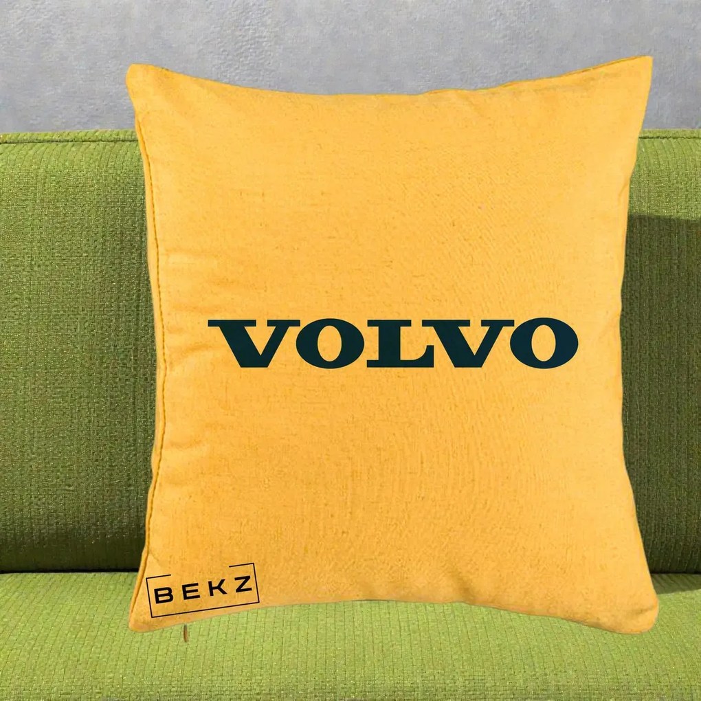 Perna Personalizata cu emblema Volvo, 40x40 cm, Galben, Husa Detasabila, Perna Inclusa, BEKZ®