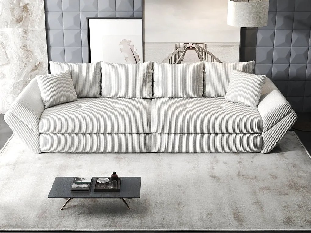 Canapea extensibilă dumonde cu ladă de depozitare si sezut confortabil din spuma high-density, Loana Zoom Cream 300x100 cm