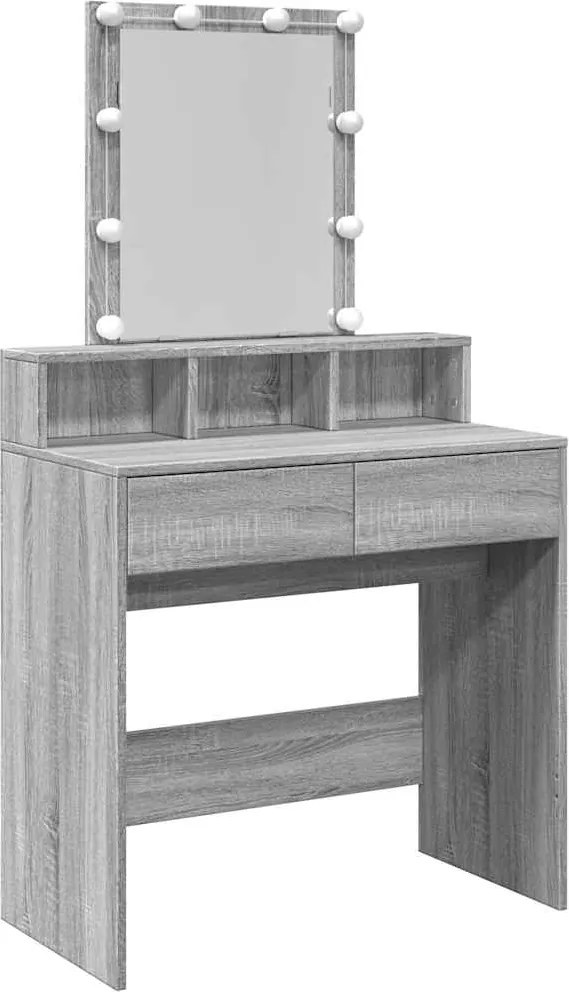 vidaXL Masă de toaletă cu LED, sonoma gri, 80x41x144,5 cm