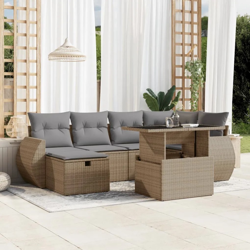 vidaXL Set canapele de grădină, 7 piese, cu perne, bej, poliratan