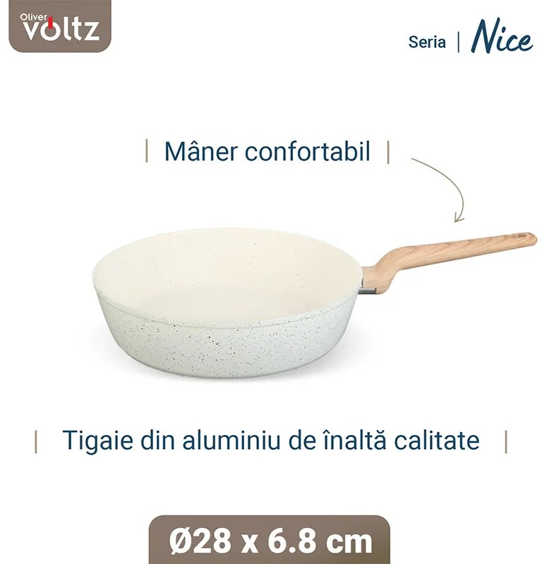 Tigaie adanca Voltz Nice OV54419E28D, 28x6.8 cm, Acoperire marmura, Inductie, Cream melange