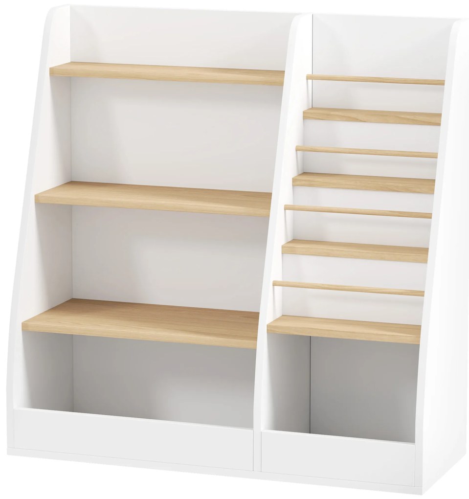 AIYAPLAY Bibliotecă pentru copii, depozitare cărți 4 nivele, suport pentru cărți, grilaj de depozitare, alb | Aosom Romania