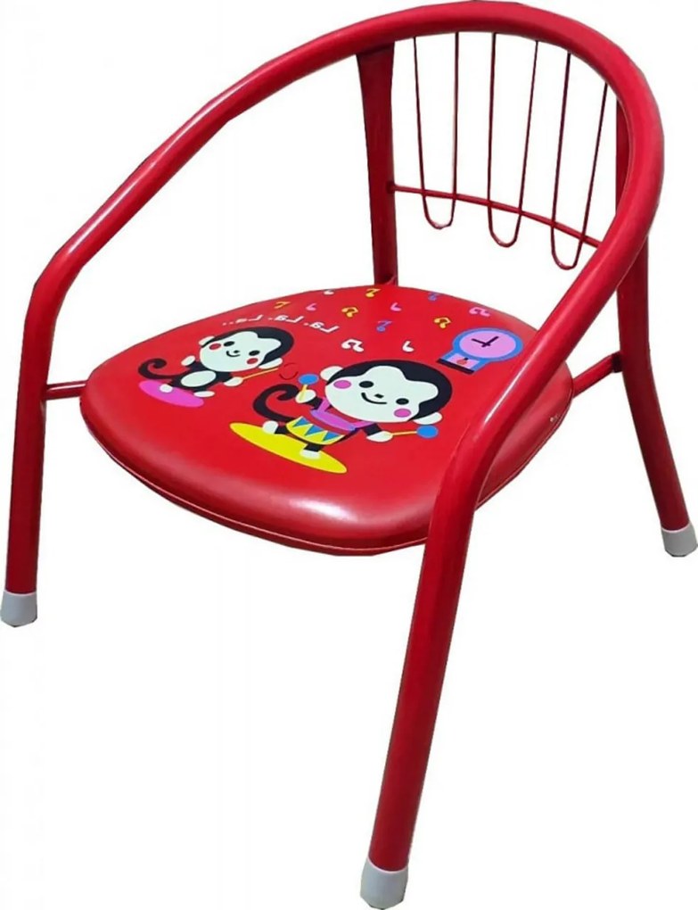 Scaun metalic pentru copii Novokids™ Little chair , Sezut moale cu sunete, Pentru interior si exterior, Dimensiuni 36x36x34 cm , Vopsea lucioasa, Rosu