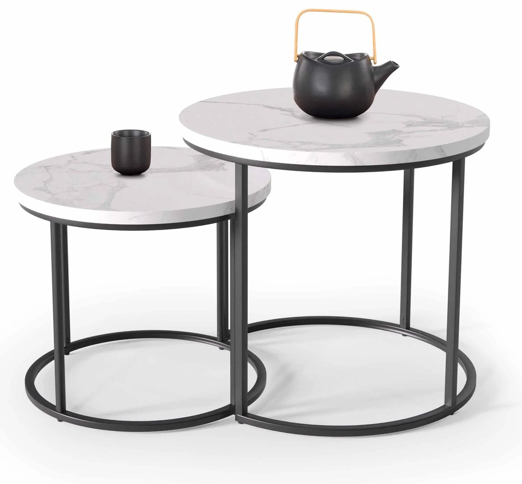 Set 2 buc. masă de cafea metalică Owen (Marmură albă + Negru). 1049075