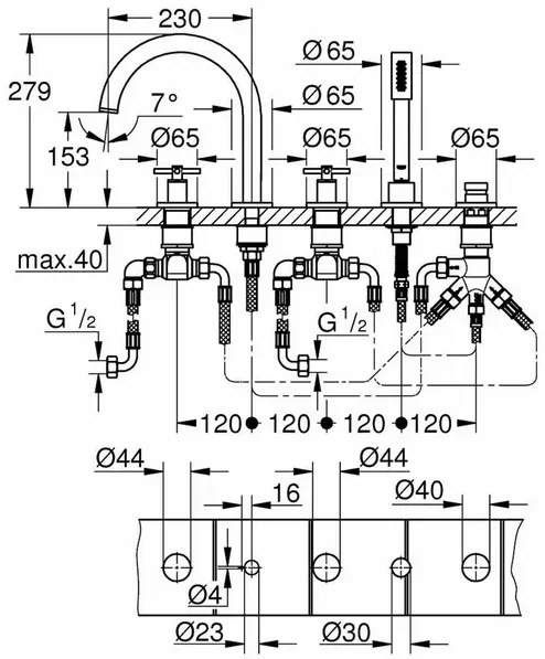 Baterie cada - dus Grohe Atrio 5 elemente crom