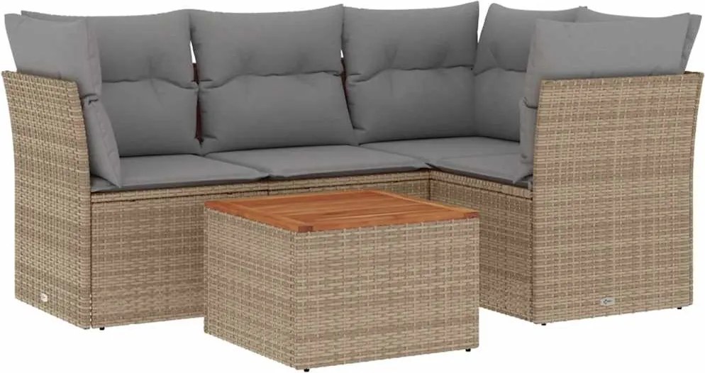vidaXL Set canapele de grădină cu perne, 5 piese, bej, poliratan