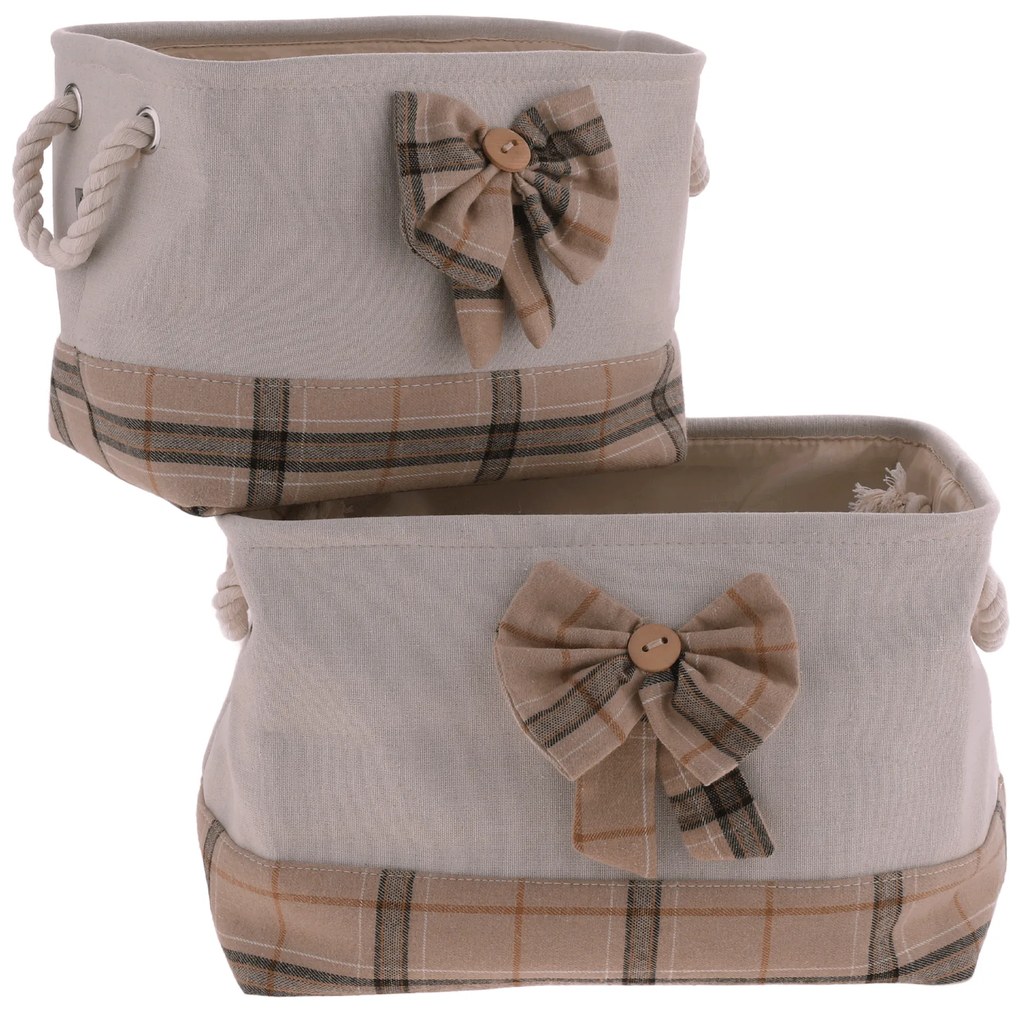 TEMPO-KONDELA MOLIS, coşuri din stofă cu mânere, set 2 buc., bej/maro