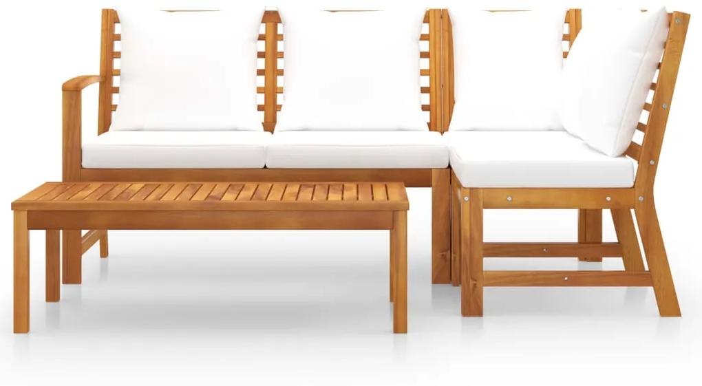 Set mobilier de gradina, 4 piese, perne crem, lemn masiv acacia Crem, colt + mijloc + banca + masa, 1