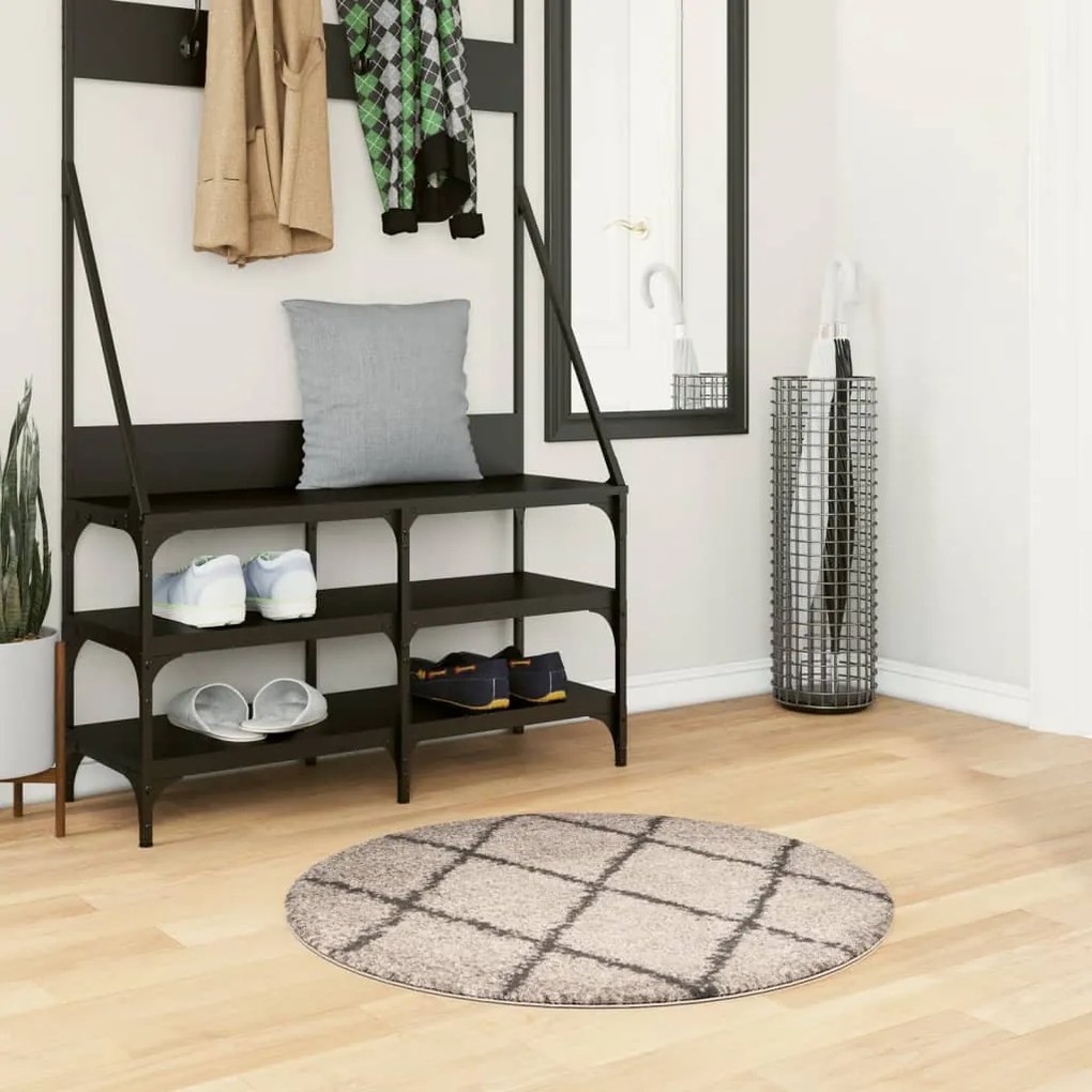 vidaXL Covor pufos &quot;PAMPLONA&quot; cu fire înalte, bej/antracit, Ø 80 cm