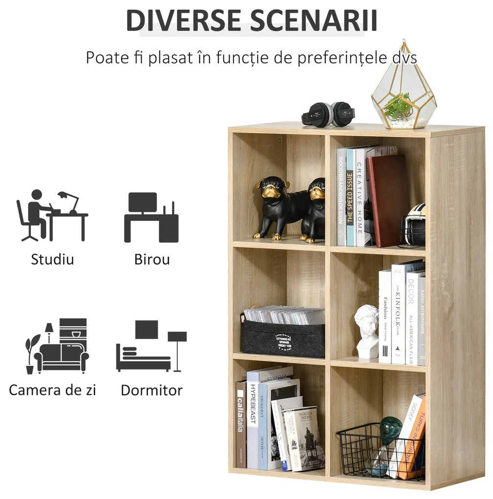 HOMCOM Bibliotecă Modernă cu 6 Cuburi, 65.5x30x97.5 cm, Culoare Stejar | Aosom Romania
