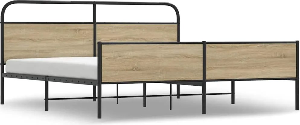 vidaXL Cadru de pat metalic fără saltea, stejar fumuriu, 183x213 cm